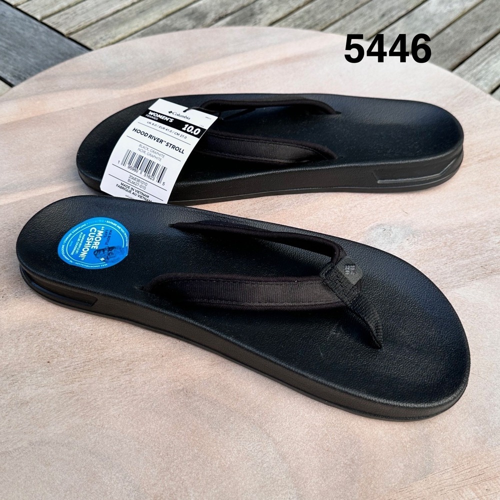 Columbia Hood River Stroll Size 10 Flip Flops Womens Black Sandals NEW